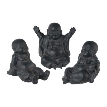 Fibreclay Buddha Kids 3fa.so., 35x22x27/35x26x31/31x22,5x26cm , Anthrazit