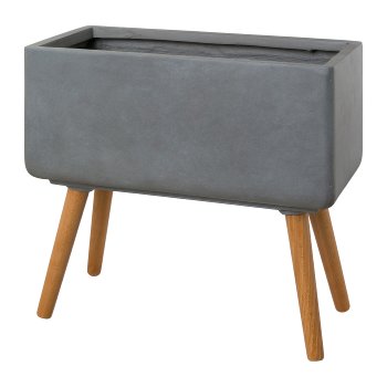 Fibreclay Planter Box Rectangular On Wooden Feet, 40x18x42/50x24x50.5cm, Grey,
