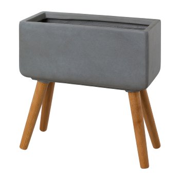 Fibreclay Planter Box Rectangular On Wooden Feet, 40x18x42/50x24x50.5cm, Grey,