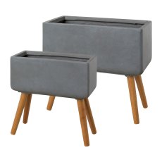 Fibreclay Pflanzkasten rechteckig auf Holzfüssen, 40x18x42/50x24x50.5cm, grau,