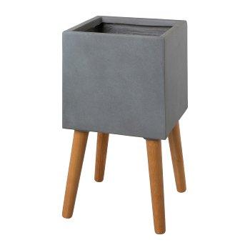 Fibreclay Pflanzkasten quadratisch auf Holzfüssen, 25x25x49x30x30x57cm, grau,