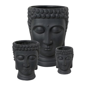 Fibreclay Buddha Head for planting, 19x18x24/26x25x34/38x36x50cm,