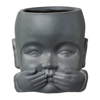 Fibreclay Buddha Head Planter 3 assorted 24x24x24cm, Anthracite, 3/Piece