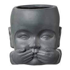 Fibreclay Buddha Head Planter 3 assorted 24x24x24cm, Anthracite, 3/Piece