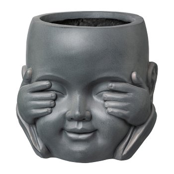 Fibreclay Buddha Head Planter 3 assorted 24x24x24cm, Anthracite, 3/Piece