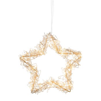 Wire Star Wreath Hanger with 25 LED sizzled, 25cm, Champagne, with 6H Timer