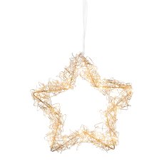 Wire Star Wreath Hanger with 25 LED sizzled, 25cm, Champagne, with 6H Timer