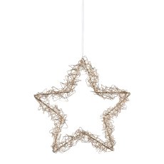 Wire Star Wreath Hanger with 35 LED sizzled, 35cm, Champagne, with 6H Timer