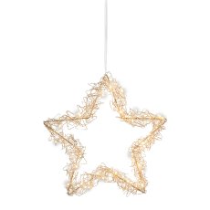Wire Star Wreath Hanger with 35 LED sizzled, 35cm, Champagne, with 6H Timer