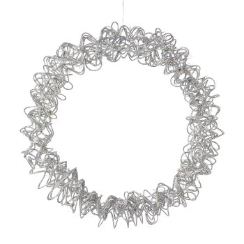 Metall Draht Kranz m.40LED LOOP WIRE, 3xAA 6h TIMER Batteriebox,35x5x5cm, silber