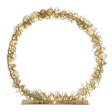 Metalldraht Ring auf Platte m. 35 LEDs warm weiß m. 6h Timer, 45x8x45cm, gold
