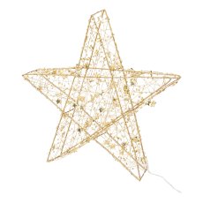 Metal wire star w.mini star w.30LEDs warm white w.6h Ti, 30x5x30cm, gold