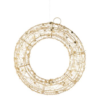 Metal wire wreath w.30LEDs warm white w.6h Ti, 30x30x8cm, gold