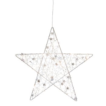 Metal wire star m.Ministernchen w.15LEDs warm white m.6h Ti, 30x30cm, silver