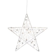 Metal wire star m.Ministernchen w.15LEDs warm white m.6h Ti, 30x30cm, silver