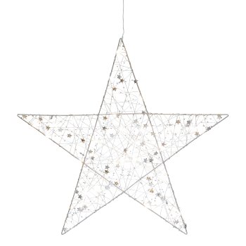 Metal wire star w.Ministernchen m.30LEDs warm white m.6h Ti, 50x50cm, silver