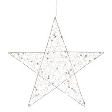 Metal wire star w.Ministernchen m.30LEDs warm white m.6h Ti, 50x50cm, silver
