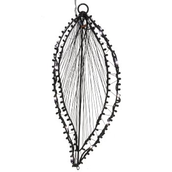 Metal wire leaf hanger, w.10LEDs, 2AA battery box, timer, 20x9cm, black, LEPURO