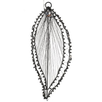 Metal wire leaf hanger, w.10LEDs, 2AA battery box, timer, 20x9cm, black, LEPURO