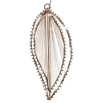Metal wire leaf hanger, w.10LEDs, 2AA battery box, timer, 20x9cm, champagne,