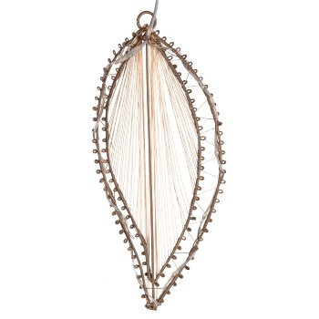 Metal wire leaf hanger, w.10LEDs, 2AA battery box, timer, 20x9cm, champagne,