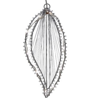 Metal wire leaf hanger, w.10LEDs, 2AA battery box, timer, 20x9cm, silver, LEPURO