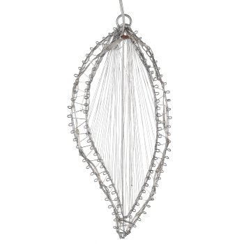 Metal wire leaf hanger, w.10LEDs, 2AA battery box, timer, 20x9cm, silver, LEPURO