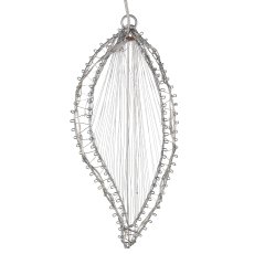 Metal wire leaf hanger, w.10LEDs, 2AA battery box, timer, 20x9cm, silver, LEPURO