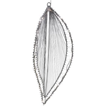Metal wire leaf hanger, w.20LEDs, 2AA battery box, timer, 30x12cm, silver, LEPURO