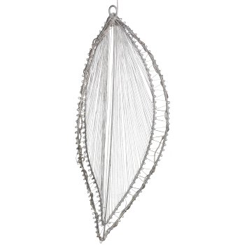 Metal wire leaf hanger, w.20LEDs, 2AA battery box, timer, 30x12cm, silver, LEPURO
