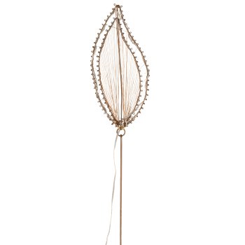 Metal wire leaf stake, 10LEDs, 2AA battery box, timer, 20x9cm+40cm plug, champagne,