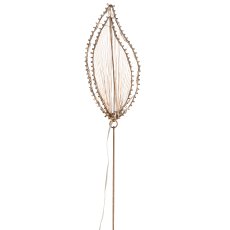 Metal wire leaf stake, 10LEDs, 2AA battery box, timer, 20x9cm+40cm plug, champagne,