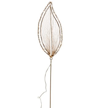 Metal wire leaf stake, 20LEDs, 2AA battery box, timer, 30x12cm+60cm plug, champagne,