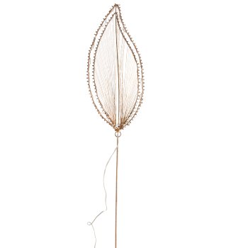 Metal wire leaf stake, 20LEDs, 2AA battery box, timer, 30x12cm+60cm plug, champagne,