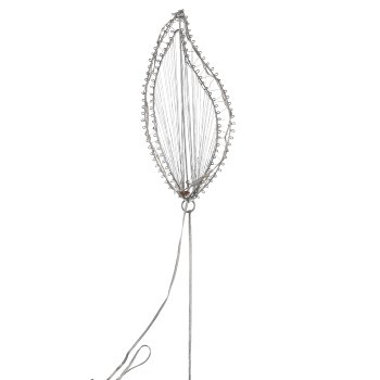 Metal wire leaf stake, 20LEDs, 2AA battery box, timer, 30x12cm+60cm plug, silver,