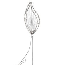 Metal wire leaf stake, 20LEDs, 2AA battery box, timer, 30x12cm+60cm plug, silver,