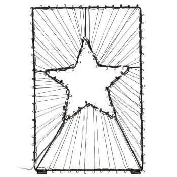 Metal frame on base, star motif, w.20LEDs, timer, battery box 2AA, 20x30cm,