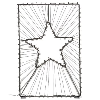 Metal frame on base, star motif, w.20LEDs, timer, battery box 2AA, 20x30cm,