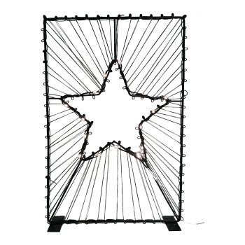 Metal frame on base, star motif, w.20LEDs, timer, battery box 2AA, 20x30cm,