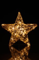 Metal star with foil cover, 30LED, 6h timer, battery box in satin bag, 30x30x5cm, gold