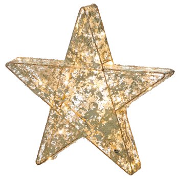 Metal star with foil cover, 30LED, 6h timer, battery box in satin bag, 30x30x5cm, gold