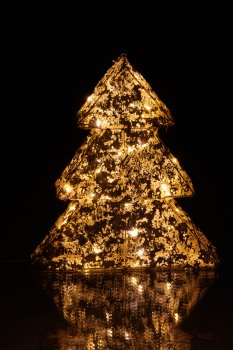 Metal tree with foil cover, 30LED, 6h timer, battery box in satin bag, 30x26x5cm, gold