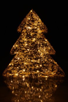 Metal tree with foil cover, 50LED, 6h timer, battery box in satin bag, 50x46x5cm, gold