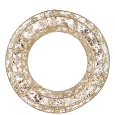Metal wreath with foil cover, 30LED, 6h timer, battery box in satin bag, 30x30x6cm, gold