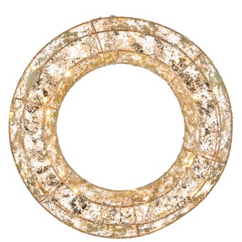 Metal wreath with foil cover, 30LED, 6h timer, battery box in satin bag, 30x30x6cm, gold