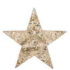 Metal hanger star with foil cover, 15LED, 6h timer, battery box in satin bag,