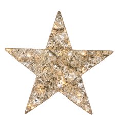 Metal hanger star with foil cover, 30LED, 6h timer, battery box in satin bag,