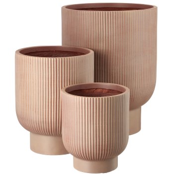 Fibreclay Übertopf mit Fuß, gerillt, 3er Set, hellbraun, ca.