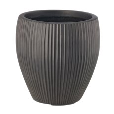 Fibreclay Vase bauchig, gerillt, 3er Set, schwarz, ca. 24x24x24/33x33x33/44x44x44cm