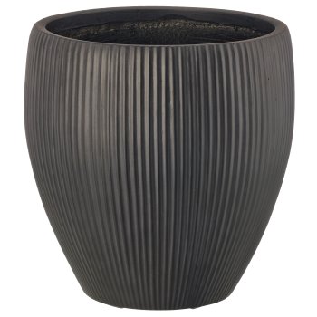 Fibreclay Vase bauchig, gerillt, 3er Set, schwarz, ca. 24x24x24/33x33x33/44x44x44cm